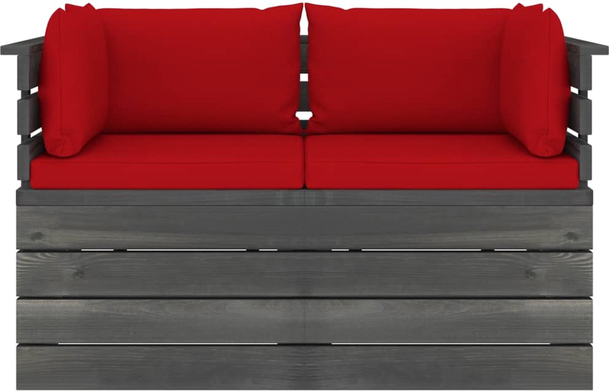Vidaxl Tuinbank 2-zits Met Kussens Pallet Massief Grenenhout - Rood