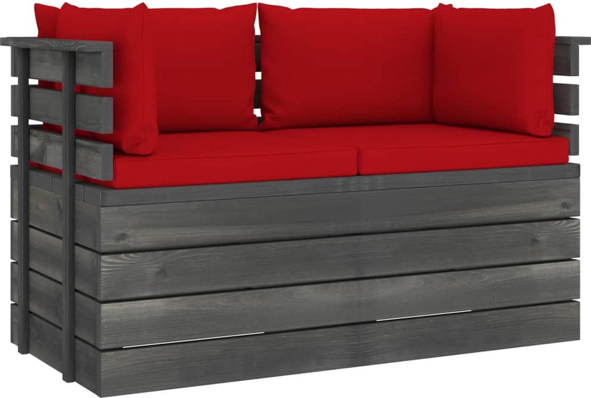 Vidaxl Tuinbank 2-zits Met Kussens Pallet Massief Grenenhout - Rood