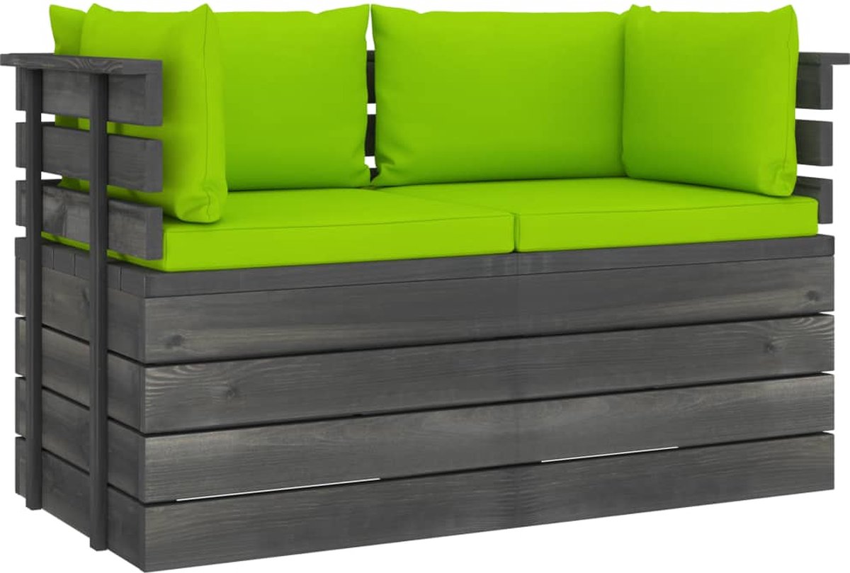 Vidaxl Tuinbank 2-zits Met Kussens Pallet Massief Grenenhout - Groen