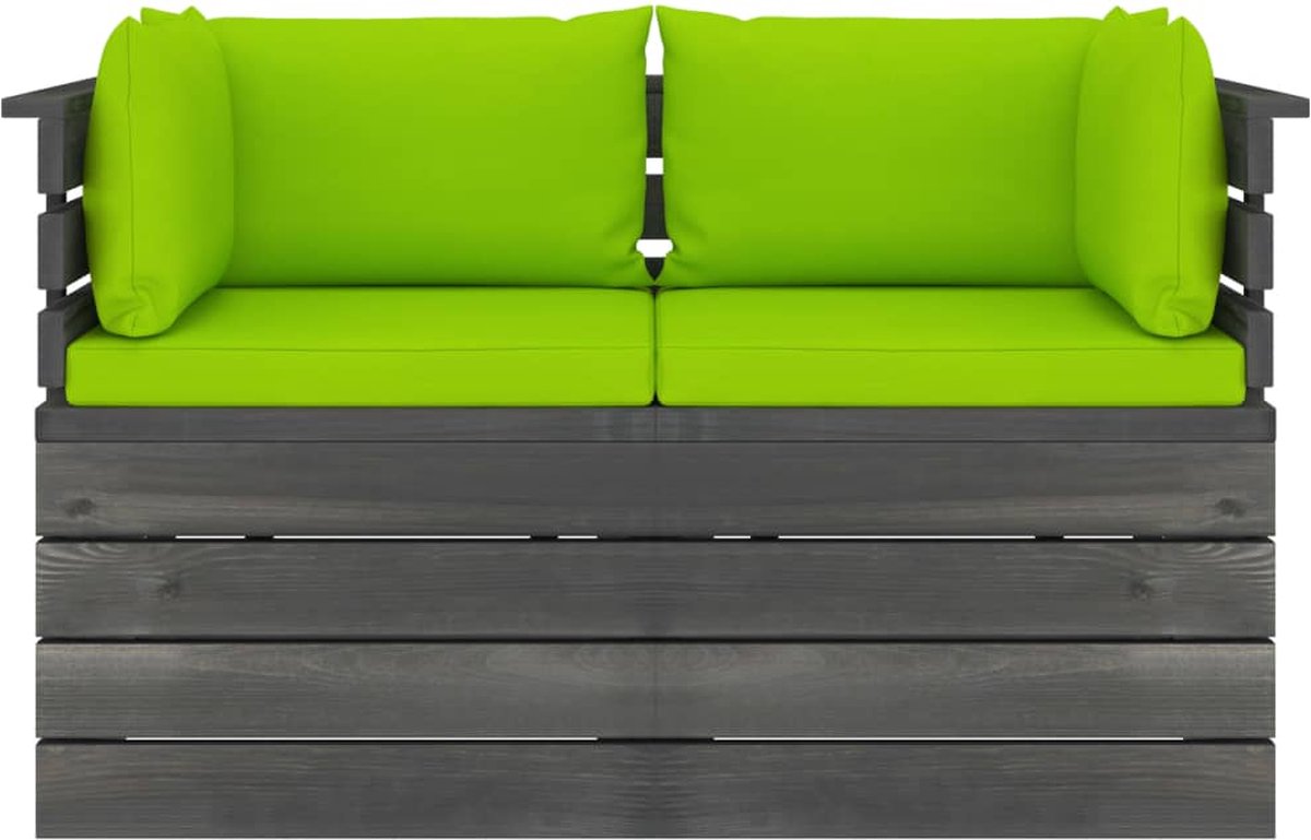 Vidaxl Tuinbank 2-zits Met Kussens Pallet Massief Grenenhout - Groen