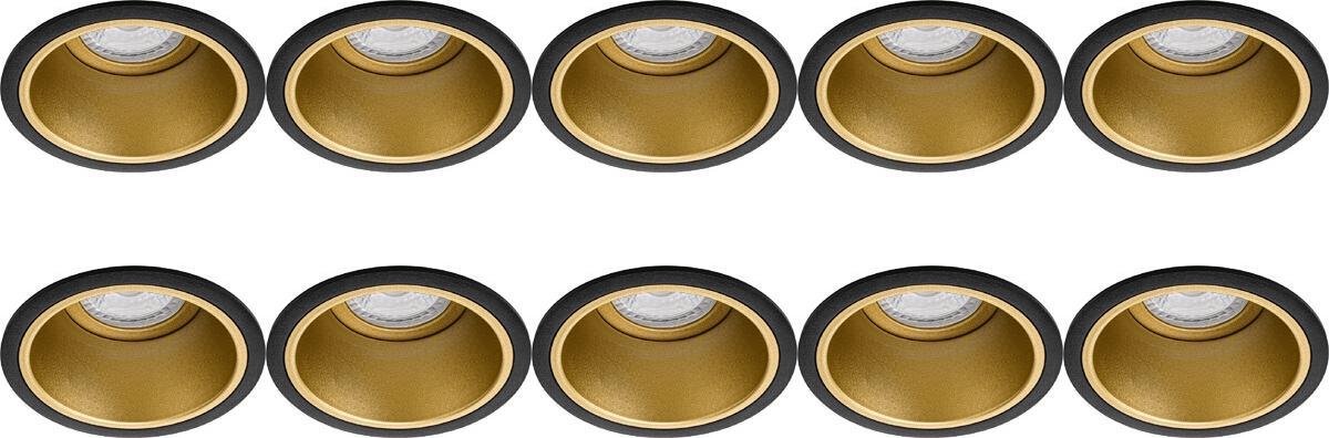 BES LED Spot Armatuur 10 Pack - Pragmi Minko Pro - Gu10 Fitting - Inbouw Rond - Mat/goud - Aluminium - Verdiept - Ø90mm - Zwart