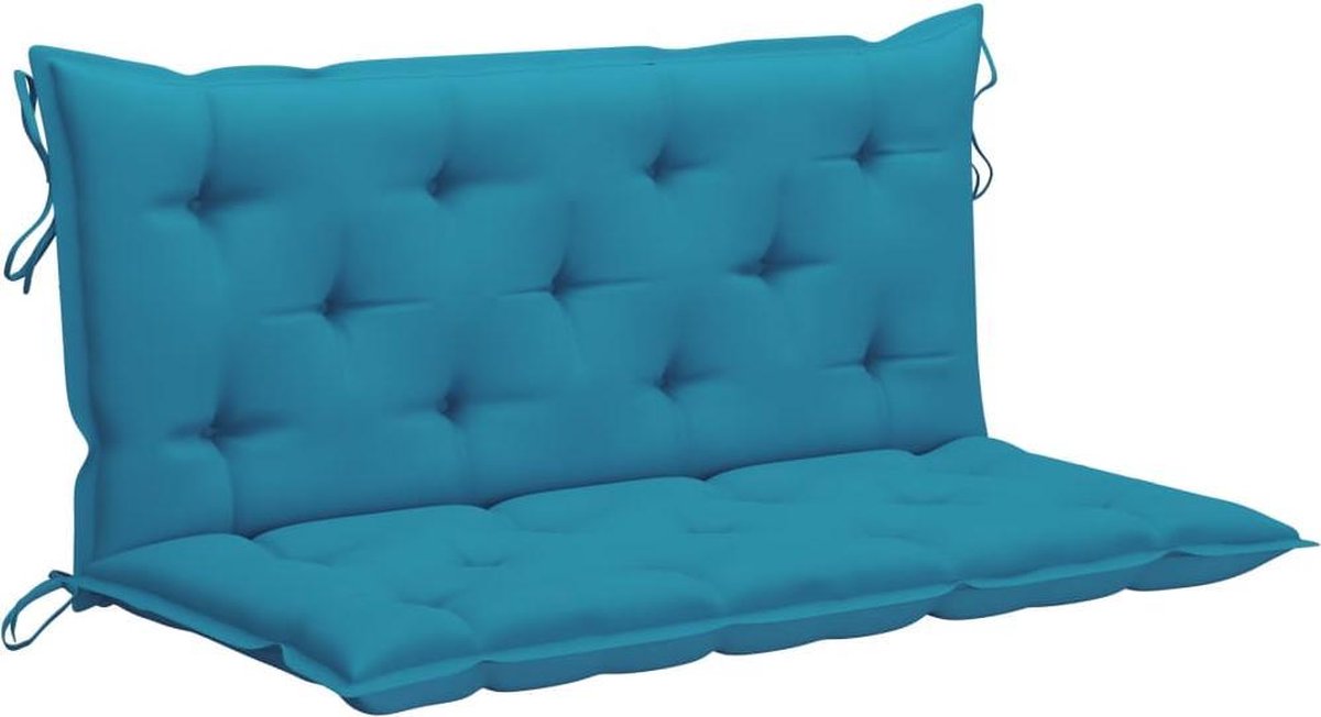 Vidaxl Schommelbank Met Licht Kussen 120 Cm Massief Teakhout - Blauw