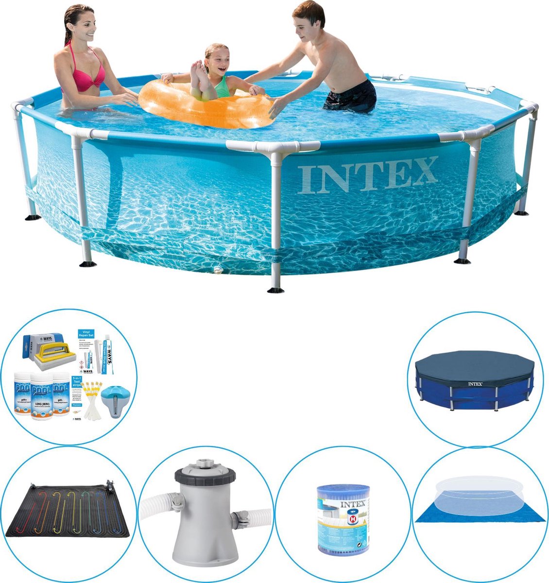 Intex Zwembad Plus Accessoires - Metal Frame Rond Strandzijde 305x76 Cm - Blauw