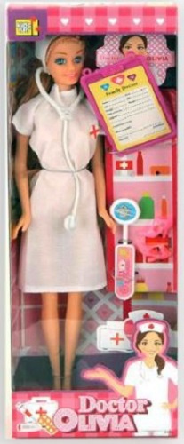 Jonotoys tienerpop dokter Olivia junior 30 cm wit 4 delig