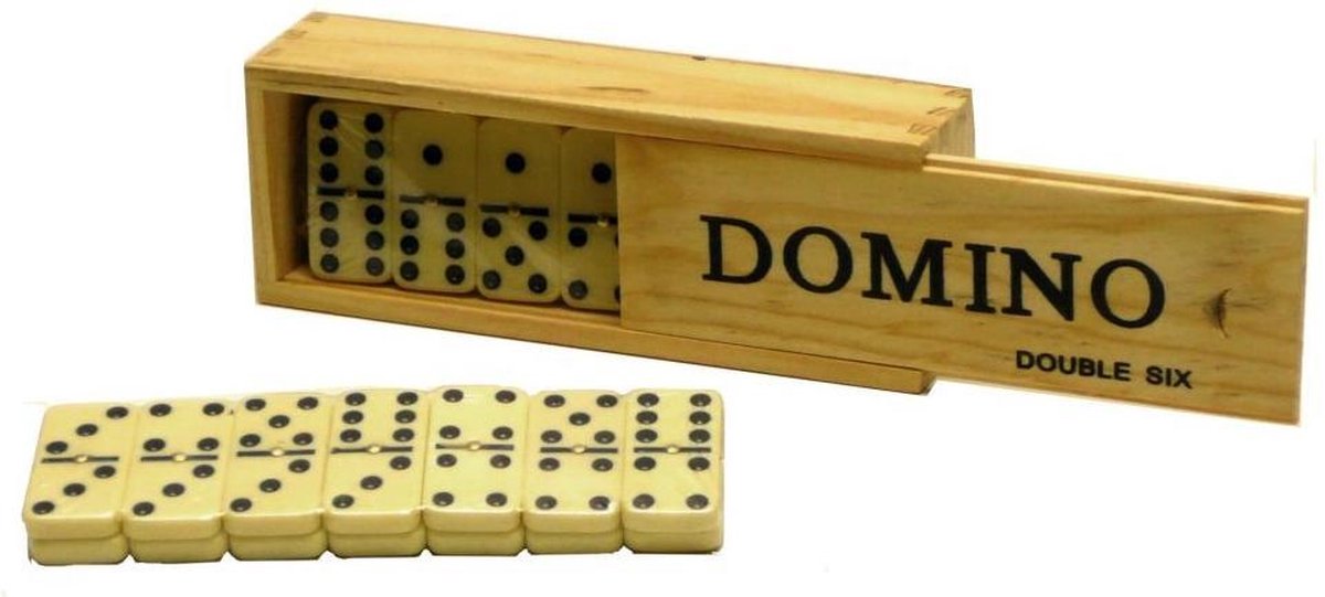 Top1Toys Longfield games Domino dubbel 6 junior 41 cm hout wit 28 stenen - Bruin
