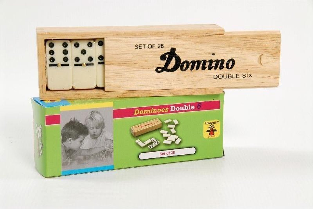 Top1Toys Longfield games Domino dubbel 6 junior 41 cm hout wit 28 stenen - Bruin