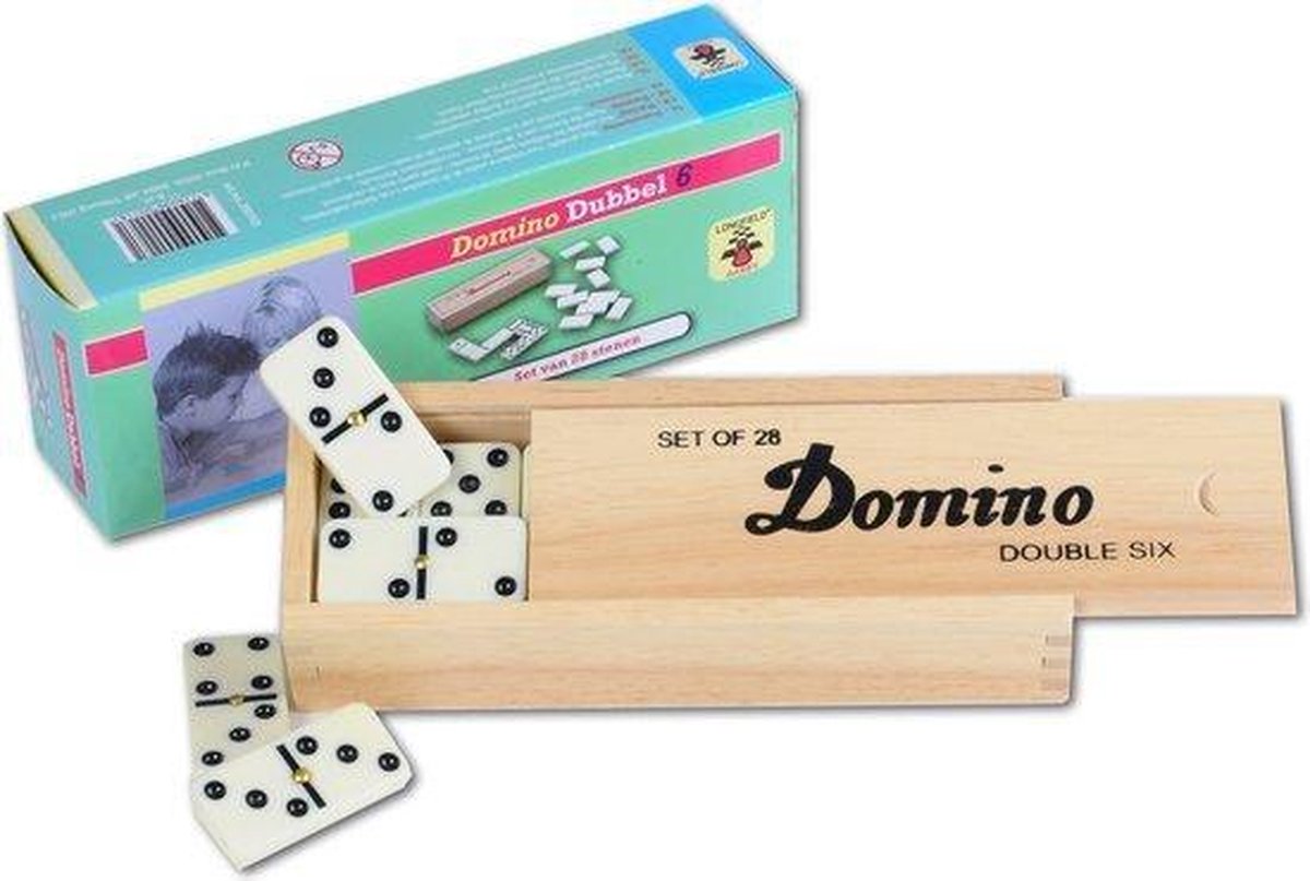 Top1Toys Longfield games Domino dubbel 6 junior 41 cm hout wit 28 stenen - Bruin