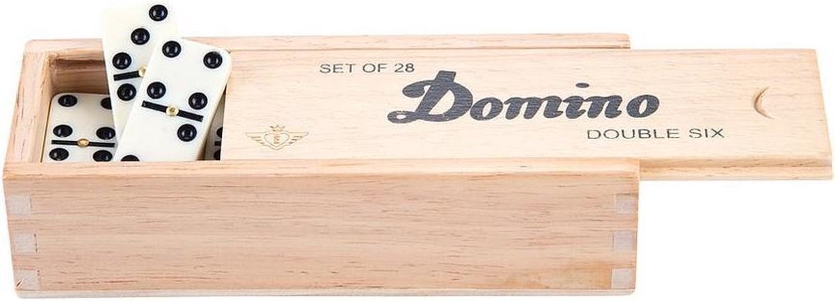 Top1Toys Longfield games Domino dubbel 6 junior 41 cm hout wit 28 stenen - Bruin