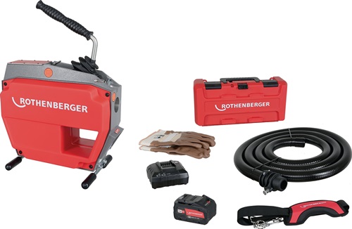Rothenberger 1000003372 R600 18V Li-HD VarioClean afvoerreinigingsmachine bare tool set (1x 8,0Ah) - 16/22mm