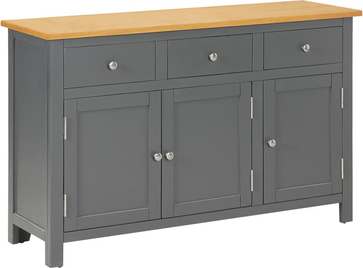 Vidaxl Dressoir 110x33,5x70 Cm Massief Eikenhout - Grijs