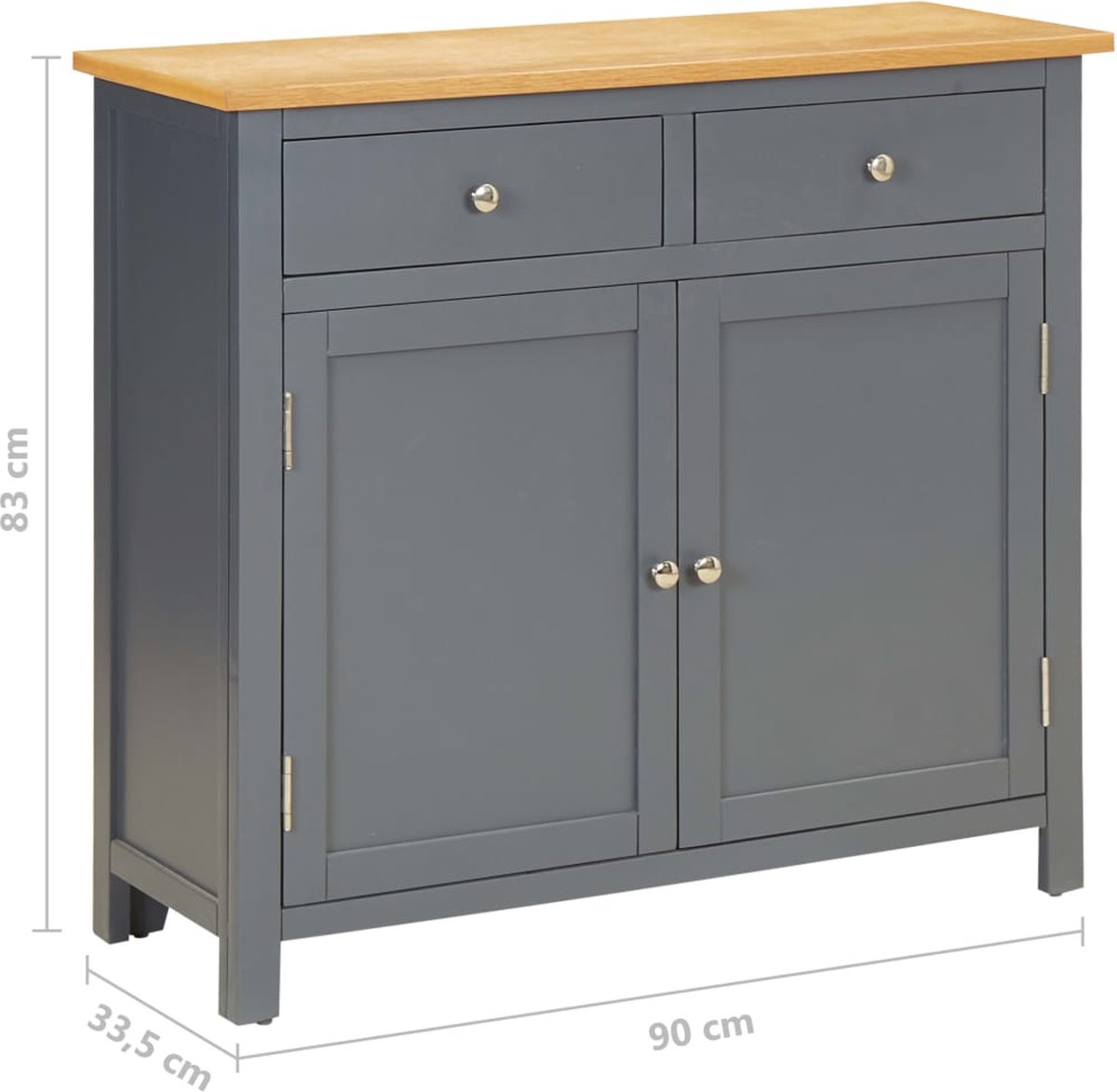 Vidaxl Dressoir 90x33,5x83 Cm Massief Eikenhout - Grijs