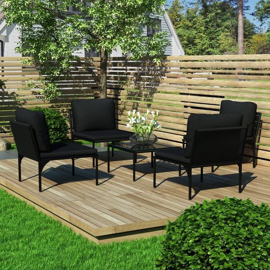 Vidaxl 5-delige Loungeset Met Kussens Pvc - Zwart