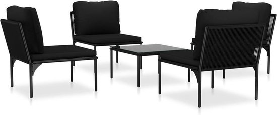 Vidaxl 5-delige Loungeset Met Kussens Pvc - Zwart