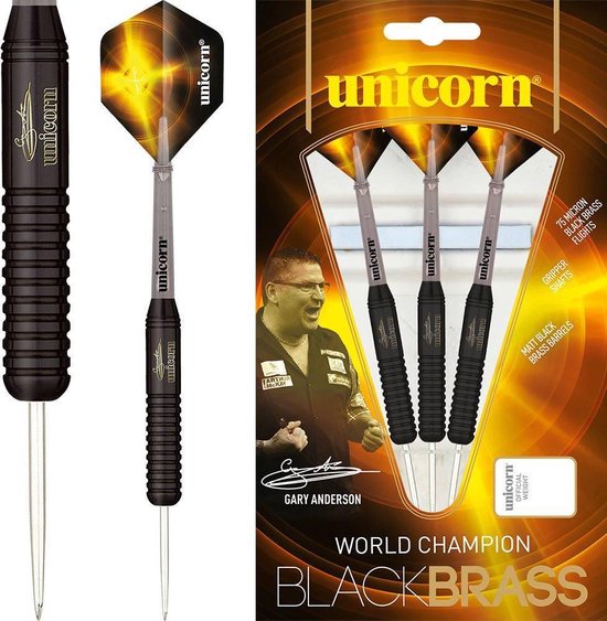 Unicorn Gary Anderson Brass Dartpijlen Steeltip 22g Messing Zwart/ - Geel