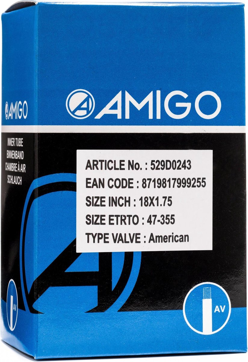 Amigo binnenband 18 x 1.75 (47 355) AV 48 mm - Zwart