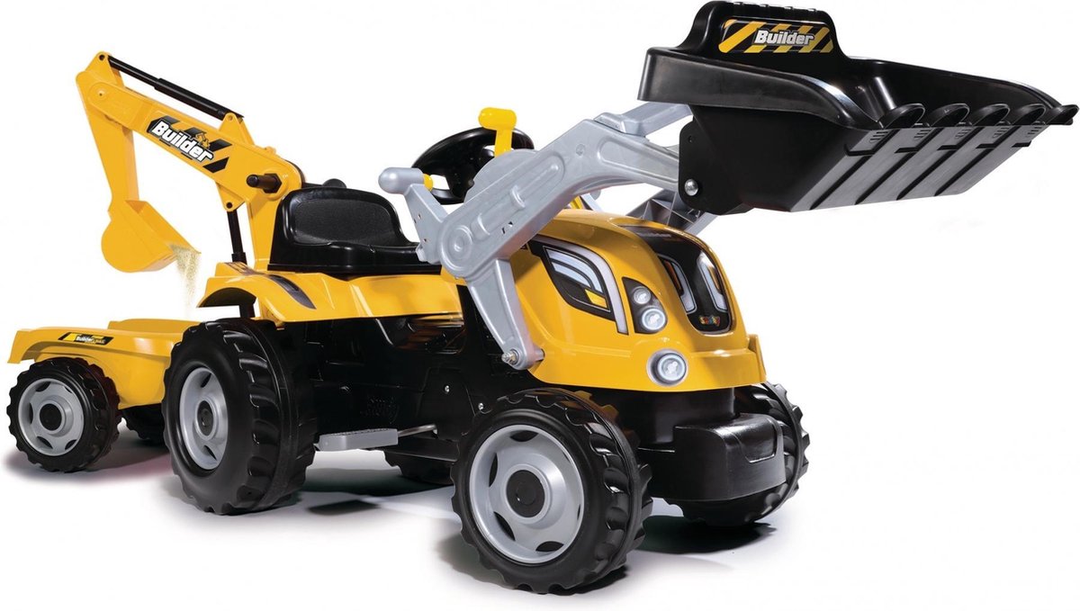 Smoby Kindertractor En Aanhanger Builder Max En - Geel