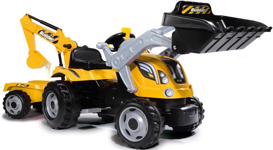 Smoby Kindertractor En Aanhanger Builder Max En - Geel