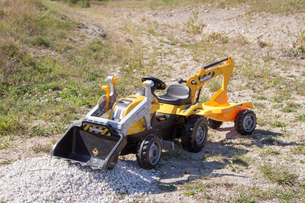 Smoby Kindertractor En Aanhanger Builder Max En - Geel
