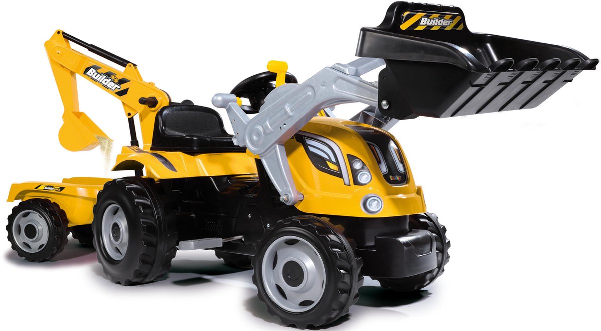 Smoby Kindertractor En Aanhanger Builder Max En - Geel