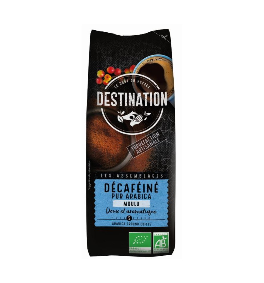 Destination Koffie decaf puur arabica gemalen bio