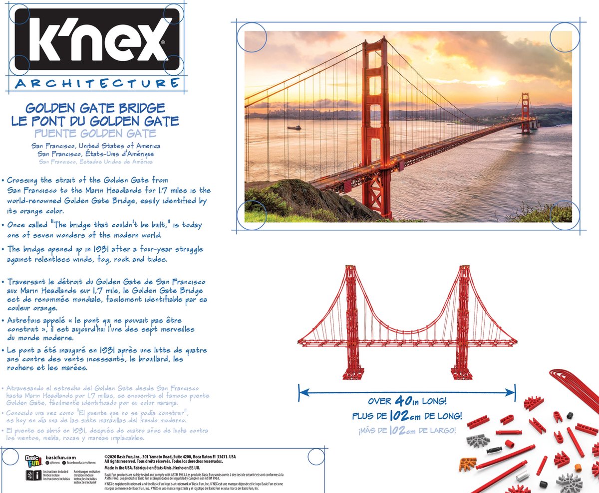 K&apos;NEX bouwset Golden Gate Bridge junior 102 cm 1536 delig - Rood