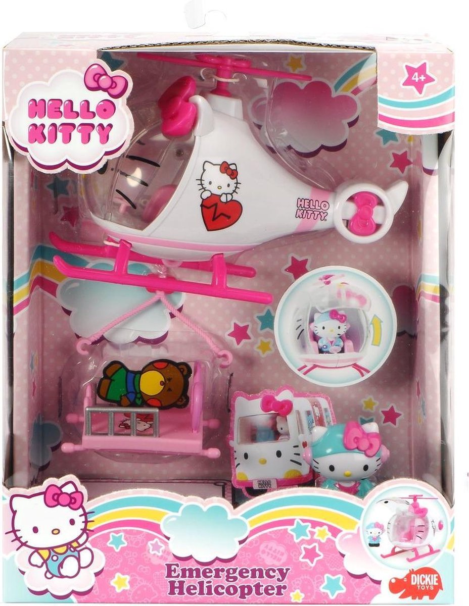 Simba Dickie Toys helikopter Hello Kitty meisjes 17,5 cm wit/roze 4 delig