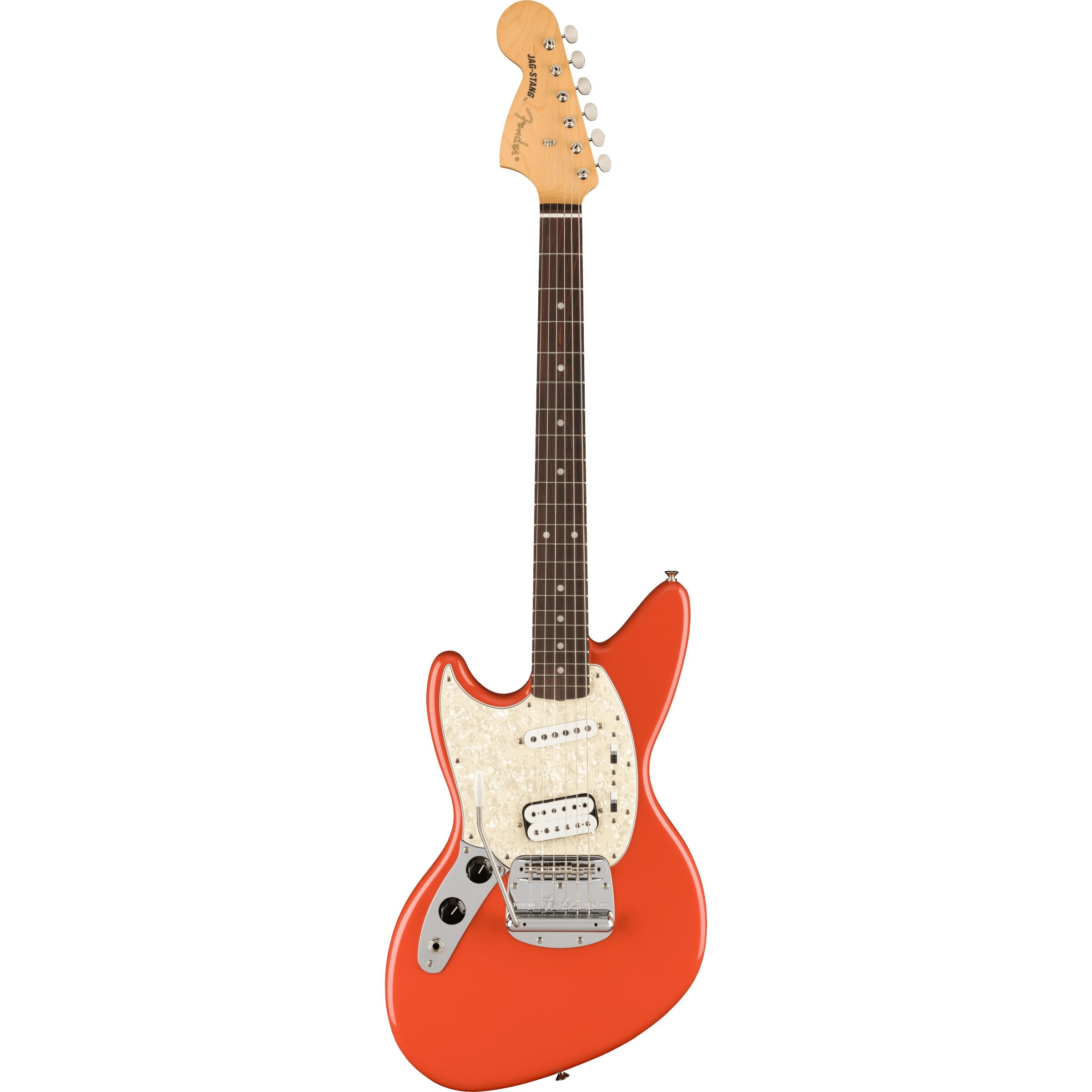 Fender Kurt Cobain Jag-Stang LH RW Fiesta Red elektrische gitaar met deluxe gigbag