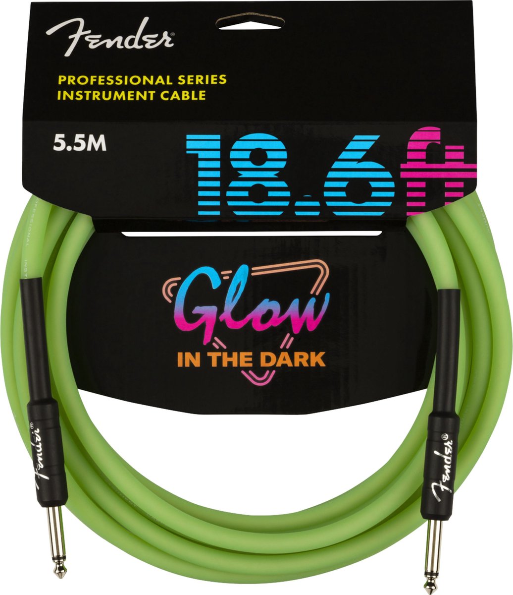 Fender Professional Glow in the Dark jackkabel 6.35 mm recht groen 5.5 meter