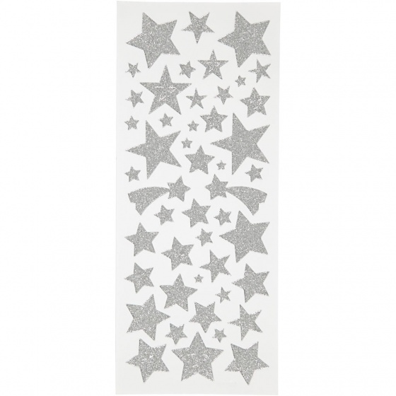 Creotime glitterstickers sterren zilver 10 x 24 cm 110 delig - Silver