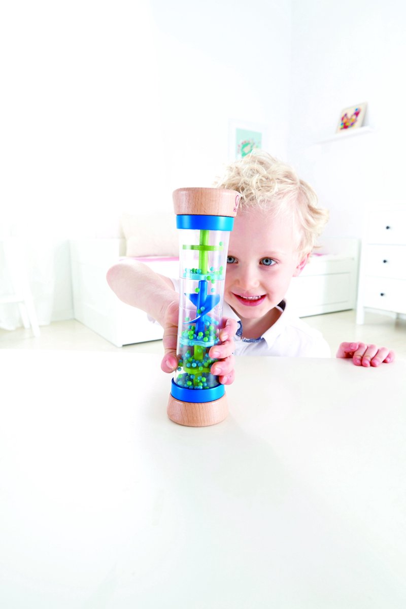 Hape rammelaar Regenmaker 5,7 x 5,7 x 20 cm - Blauw