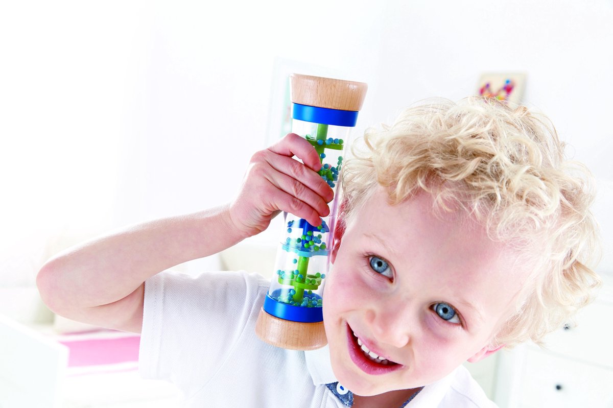 Hape rammelaar Regenmaker 5,7 x 5,7 x 20 cm - Blauw