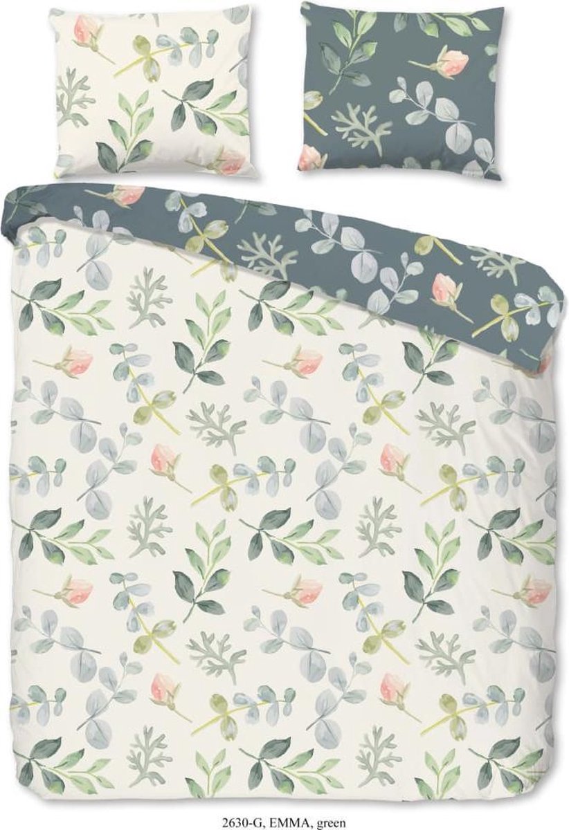 Good Morning Emma Dekbedovertrek - 2-persoons (200x200/220 Cm + 2 Slopen) - Katoen - - Groen