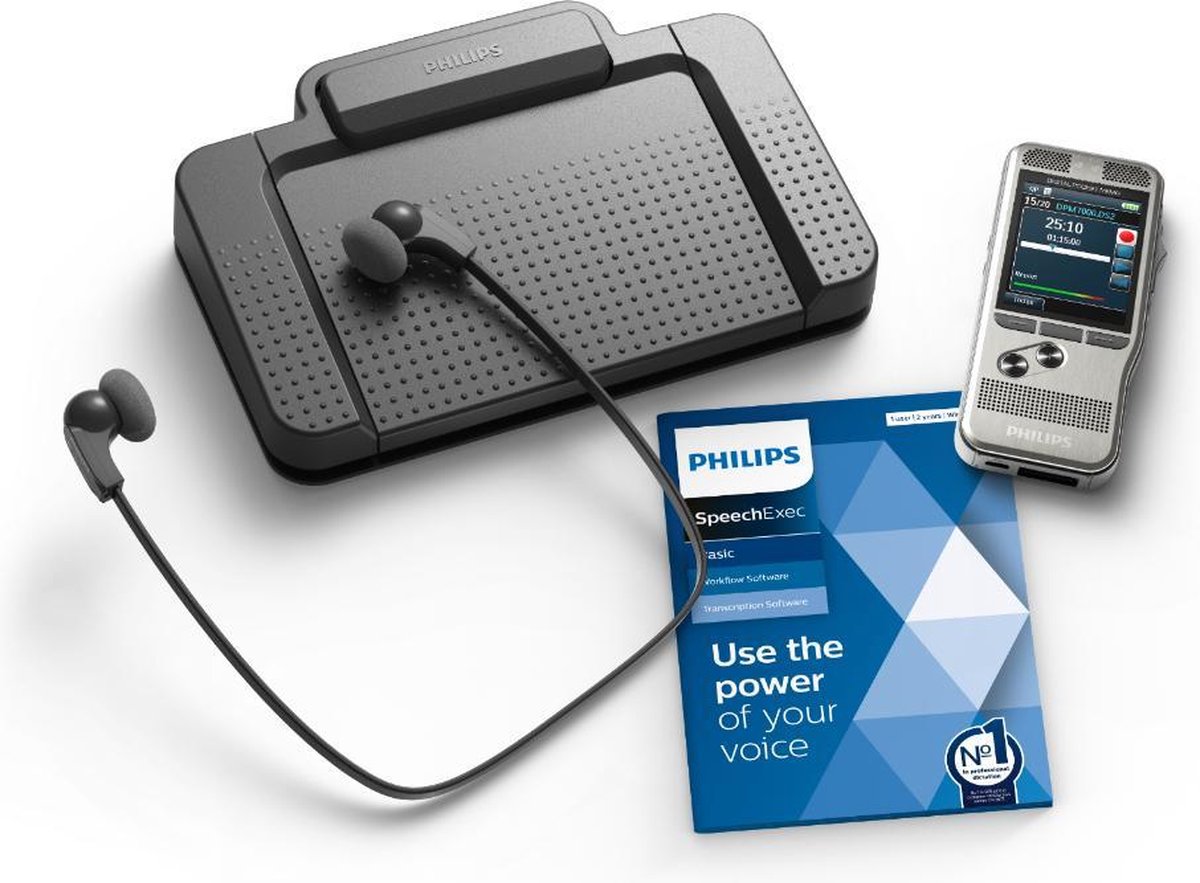 Philips DPM7700/03 handheld voice recorder set met voetschakelaar en headset