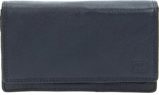 Double-d Dames Harmonica Portemonnee Voor 15 Pasjes - Huishoudportemonnee - Leer - Donker - Blauw
