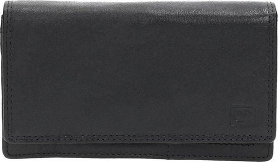 Double-d Dames Harmonica Portemonnee Voor 15 Pasjes - Huishoudportemonnee - Leer - - Zwart