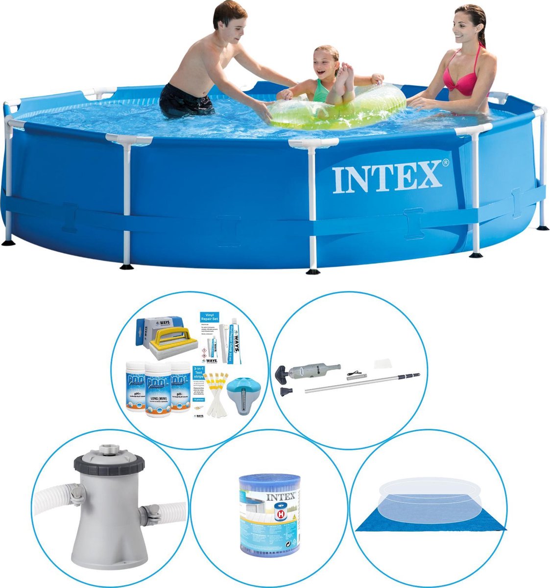 Intex Metal Frame Rond 305x76 Cm - 6-delig - Zwembad Inclusief Accessoires - Blauw