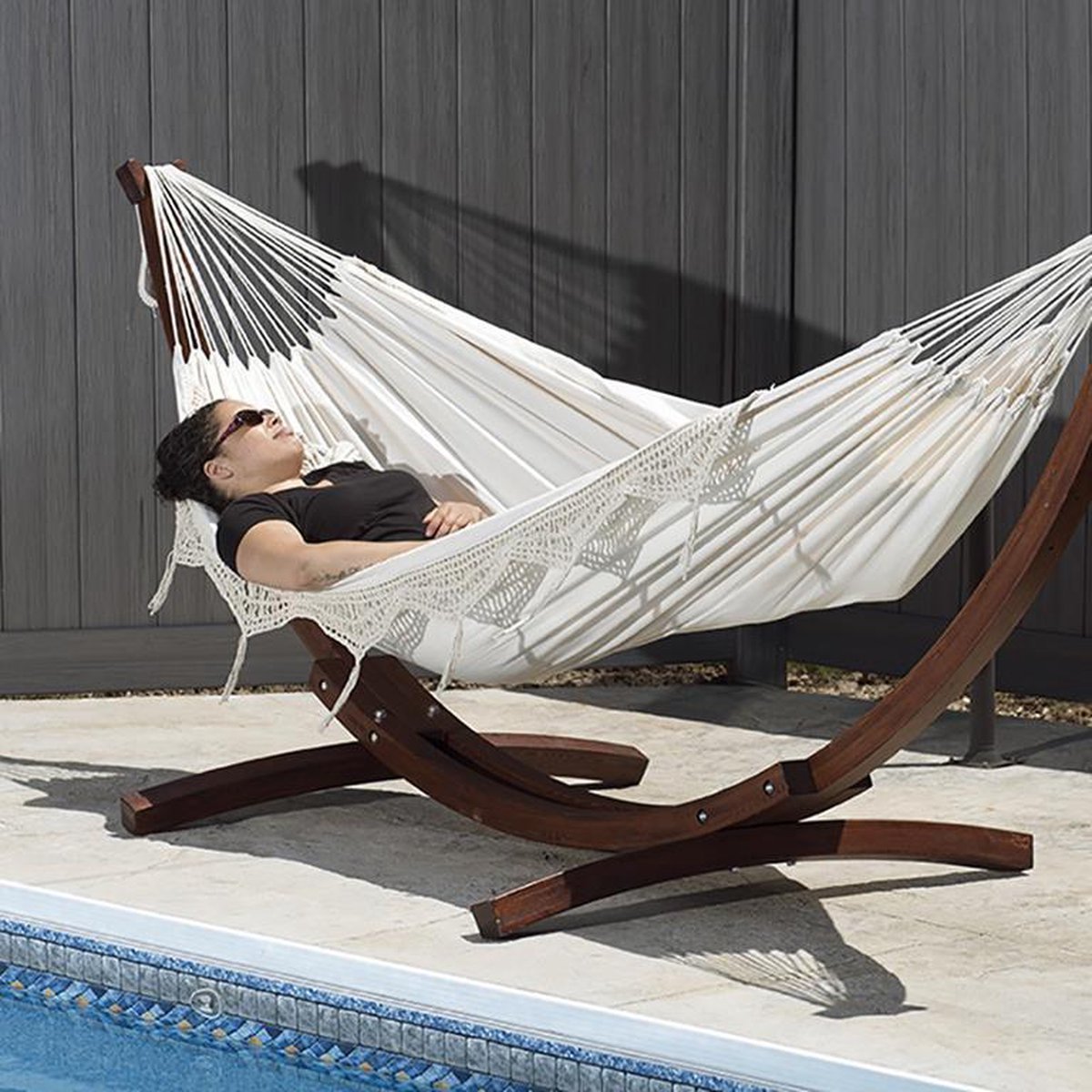 VIVERE Double Cotton Hangmat met Standaard - Wit