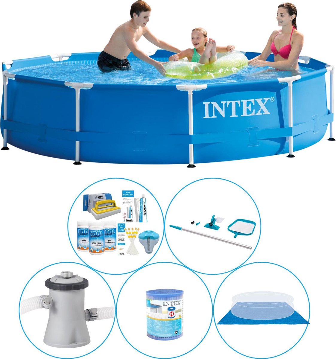 Intex Metal Frame Rond 305x76 Cm - 6-delig - Zwembad Combi Deal - Blauw