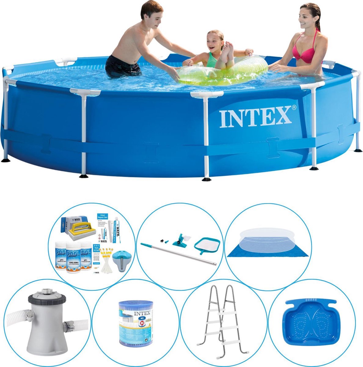 Intex Metal Frame Rond 305x76 Cm - 8-delig - Zwembad Bundel - Blauw