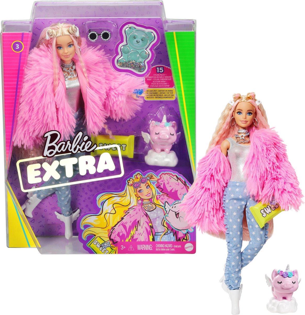Barbie Extra Doll - Fluffy Pink Jacket - Roze