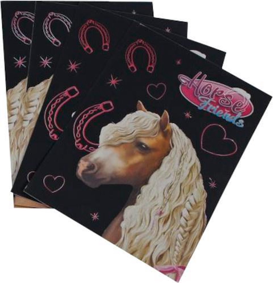 Horse Friends kraskaarten meisjes karton zwart/roze 19 delig