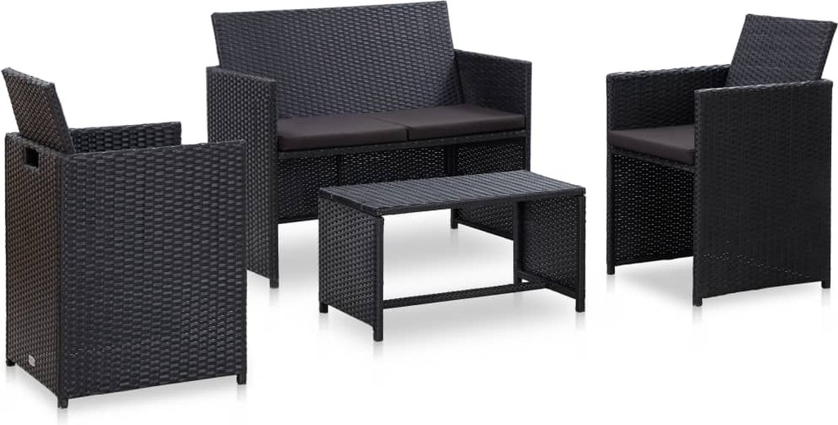 Vidaxl 4-delige Loungeset Met Kussens Poly Rattan - Zwart