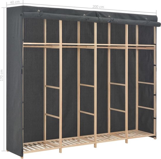 Vidaxl Kledingkast 200x40x170 Cm Stof - Grijs