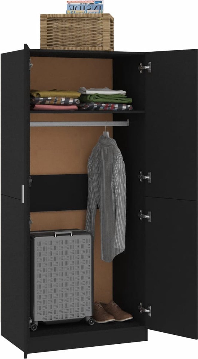Vidaxl Kledingkast 80x52x180 Cm Spaanplaat - Zwart