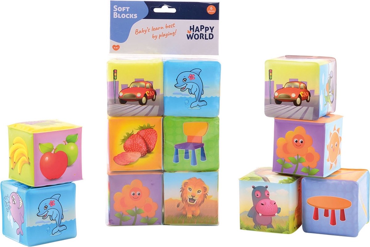 Johntoy zachte blokken Happy World 6 stuks