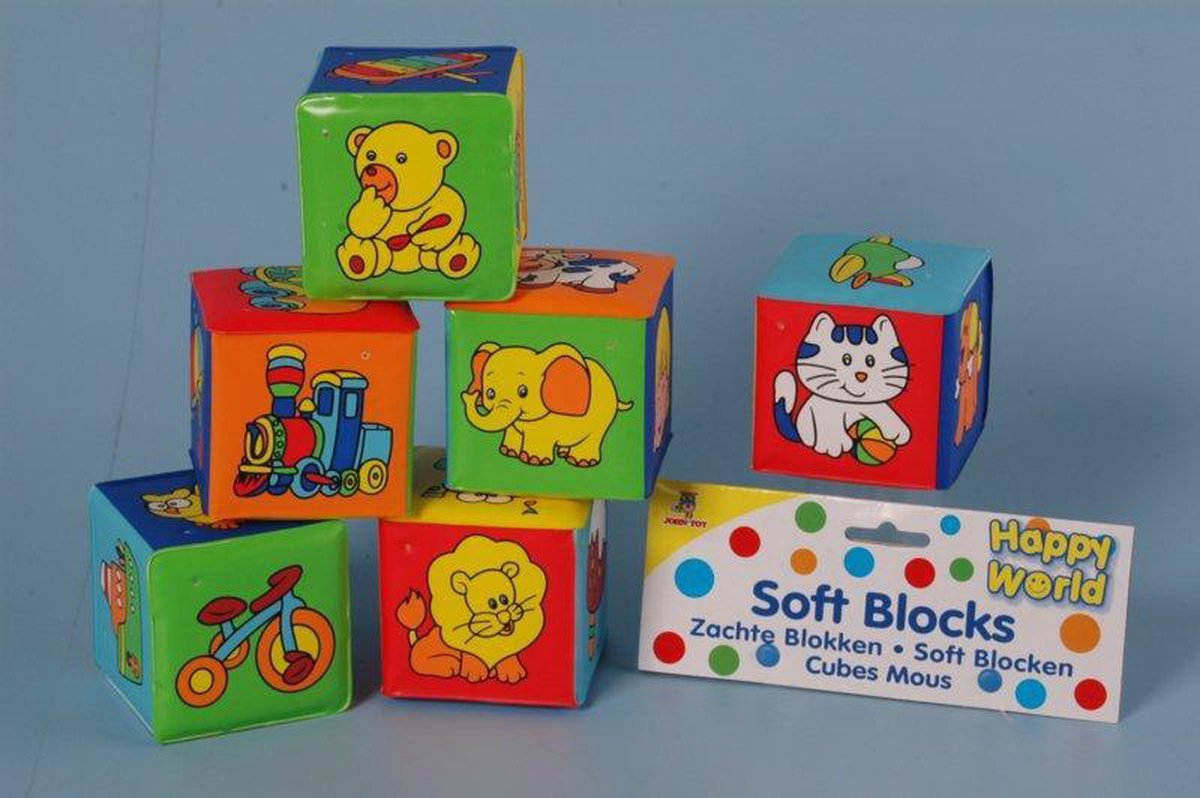 Johntoy zachte blokken Happy World 6 stuks