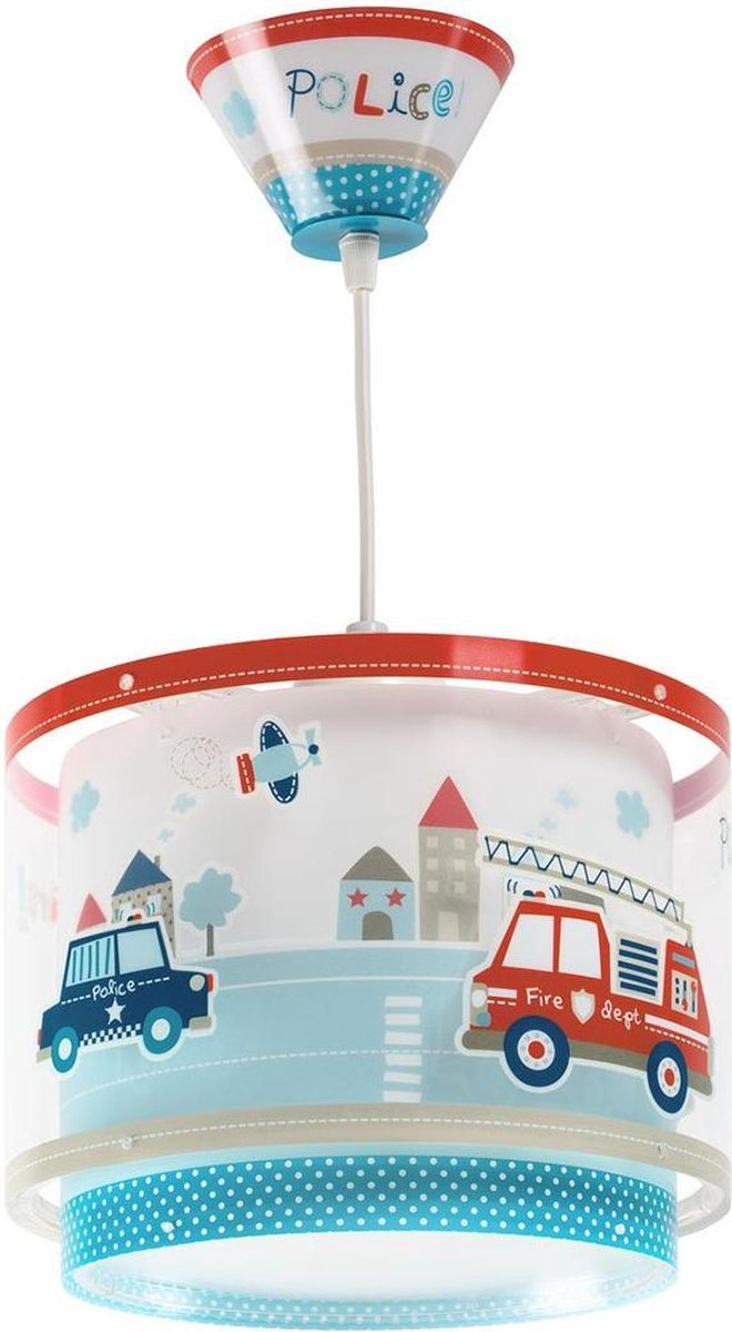 Dalber hanglamp Police glow in the dark 26,5 cm wit/blauw/rood