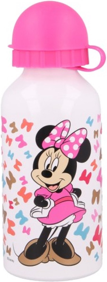 Stor drinkfles Mickey Mouse junior 400 ml aluminium wit/roze