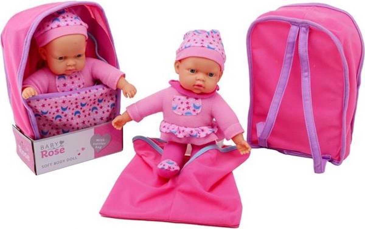 Johntoy babypop Rose in draagtas meisjes 30 cm polyester - Roze