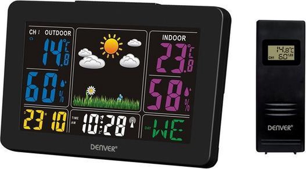 Denver Weerstation met Klok en Kleurendisplay WS-540, - 15,9 x 2,2 x 11 cm - Zwart